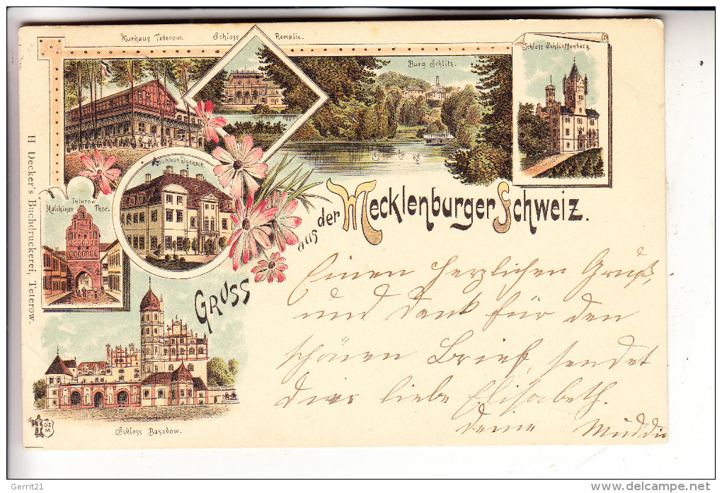0-2050 TETEROW, Lithographie 7-teilig, Schlösser Aus Der Mecklenburger Schweiz, 1897 - Teterow