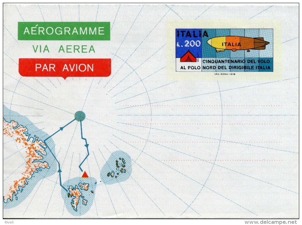 ITALIE AEROGRAMME , Par Avion CINQUANTENAIRE VOL POLE NORD PAR DIRIGEABLE 1978 .  RARE - Polar Flights