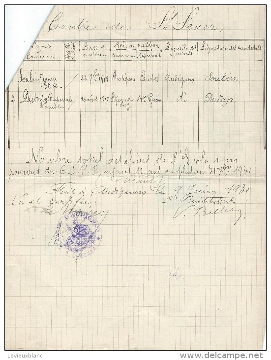 Bulletin De Naissance/ Audignon/Landes / Saint Jean De Luz /Basses Pyrénées/1931   AEC15 - Non Classés