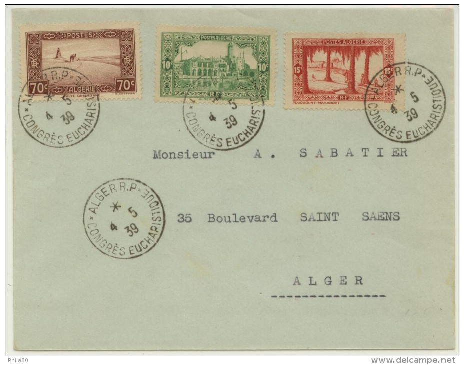 N°138+105+106  Sur Lettre  D'Alger (congrés Eucharistique Du 4-5-39 Pour Alger - Storia Postale