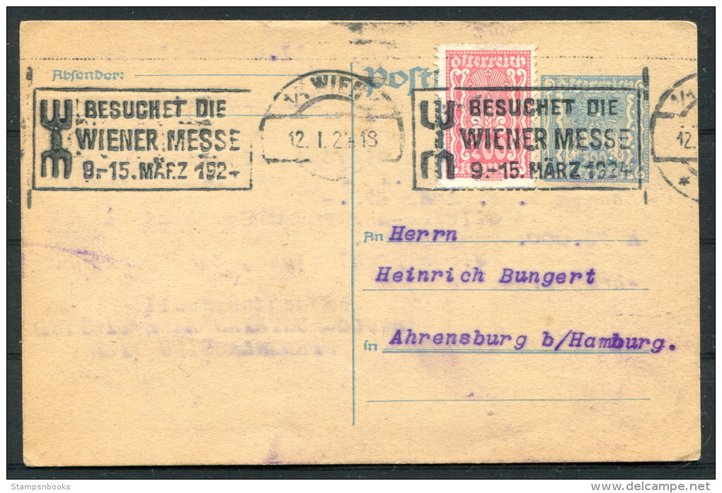 1924 Austria Wien Uprated Stationery Wiener Messe Anglo Austrian Bank - Hamburg Germany - Briefe U. Dokumente