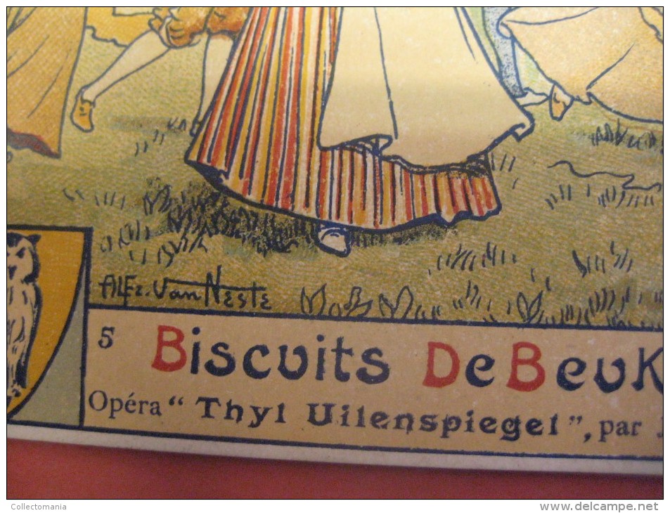 6 chromos  DE BEUKELAER RECLAME CACAO - artist : VAN NESTE Antwerpen SCALDEN litho OPERA THYL UILENSPIEGEL Jan Blockx,