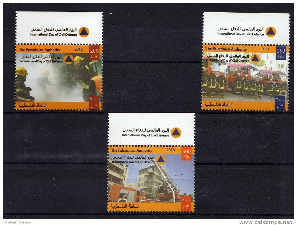 PALESTINE 2013 MNH INTERNATIONAL DAY CIVIL DEFENSE FIREMEN FIREMAN CAR FIRE SET - Palestine