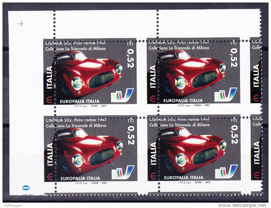 Italien 2003 Berlinetta Cisitalia (Pininfarina) 1947 - Stark Verzähnter Eckrand 4-er Block ** - Varietà E Curiosità