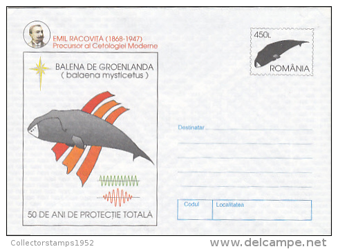 8525- BOWHEAD WHALE, COVER STATIONERY, 1997, ROMANIA - Baleines