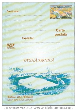 8530- ILLUSTRATED WHALE HUNTING HISTORY, BELUGA WHALE, SHIP, POSTCARD STATIONERY, 2003, ROMANIA - Baleines