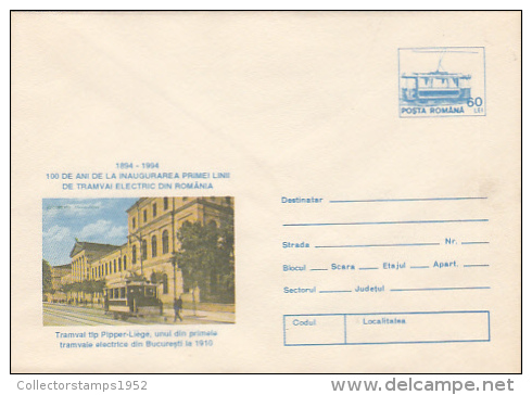 8594- TRAM, TRAMWAY, PIPPER LIEGE TRAMWAY, COVER STATIONERY, 1994, ROMANIA - Tranvie