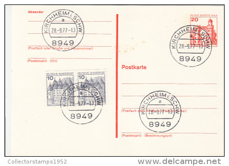 8601- CASTLES, STAMPS ON POSTCARD STATIONERY, 1977, GERMANY - Postcards - Used