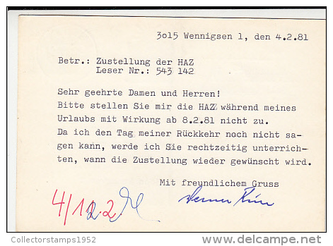 8604- NEUSCHWANSTEIN CASTLE, POSTCARD STATIONERY, 1981, GERMANY - Postcards - Used