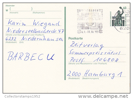 8605- MUNCHEN- STATUE, BAVARIAN HALL, POSTCARD STATIONERY, 1992, GERMANY - Postkaarten - Gebruikt