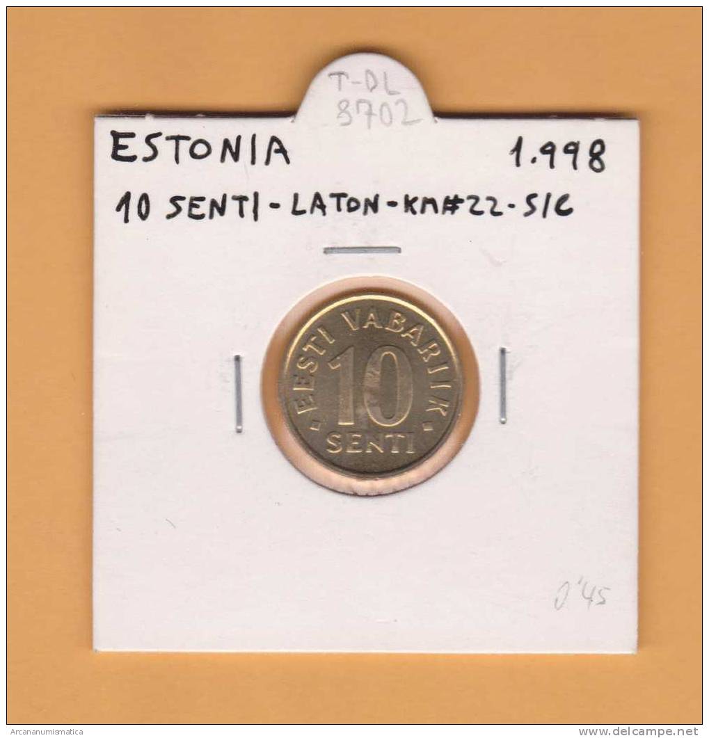 ESTONIA   10  SENTI   1.998  LATON   KM#22   SC/UNC    T-DL-8702 - Estonia