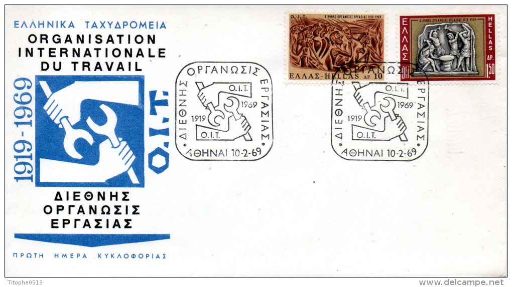 GRECE. N°975-6 Sur Enveloppe 1er Jour (FDC) De 1969. OIT. - OIT