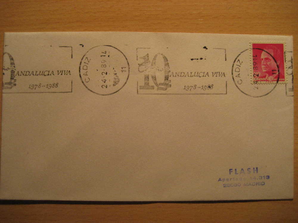 CADIZ 1989 10 Años 1978 - 1988 Andalucia Viva Rodillo Matasellos Especial Sobre Cover Lettre - Storia Postale