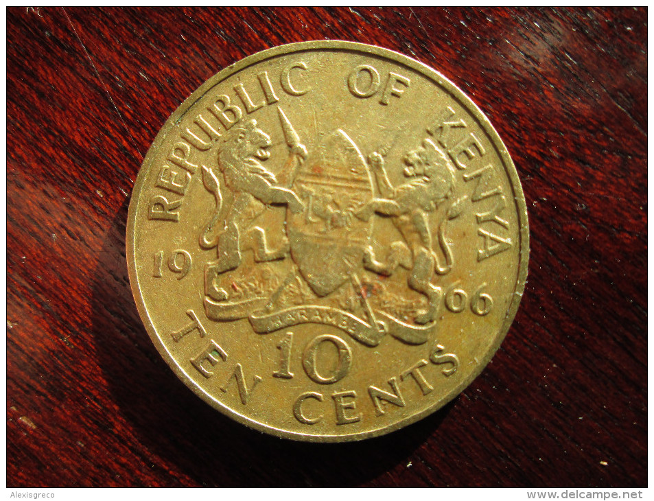 KENYA 1966 TEN CENTS   KENYATTA Nickel-Brass  USED COIN In GOOD CONDITION. - Kenya