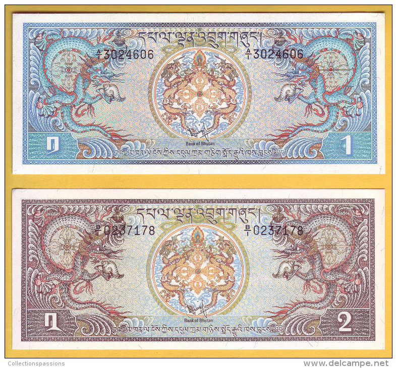 BHUTAN - Lot De 2 Billets. 1 Et 2 Ngultrum. (1981). Pick: 5 Et 6. NEUF - Bhoutan