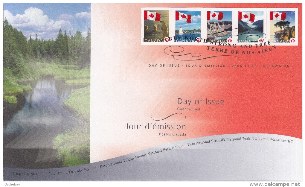 Canada FDC Scott #2189-#2193 Bottom Booklet Strip Of 5 (P) Flag And Scenics - 2001-2010