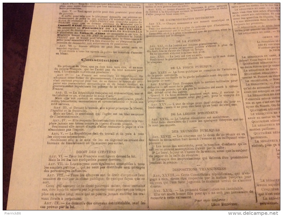 1871 Journal L´ÉCLIPSE N° 150 - PROBLÈME  Par MICHELET - CROQUIS D´ ÉTÉ Par Alfred LE PETIT - CONSTITUTION PROVISOIRE