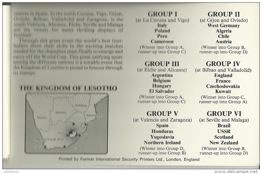 Lesotho       "1982 World Cup Soccer"     Booklet Pane   (2 Sheets Of 12 &amp; Souv. Sheet)    SC# 363-64  MNH** - Lesotho (1966-...)