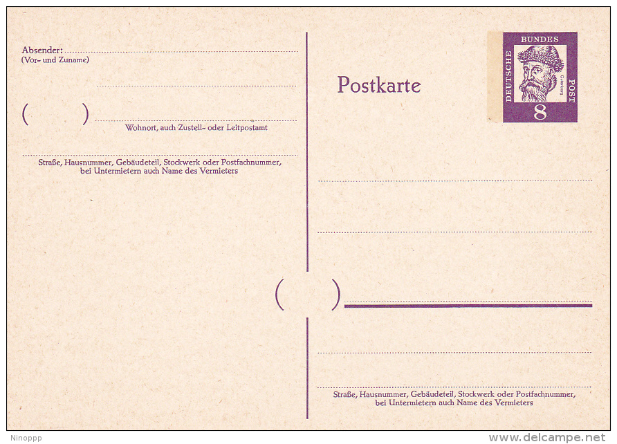 Germany Mint Postal Card 8pf Gutenberg - Postcards - Mint