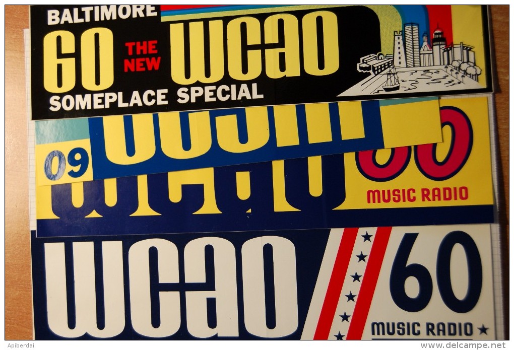 Vintage 70's 4 WCAO Radio Decals Stickers - Autocollants