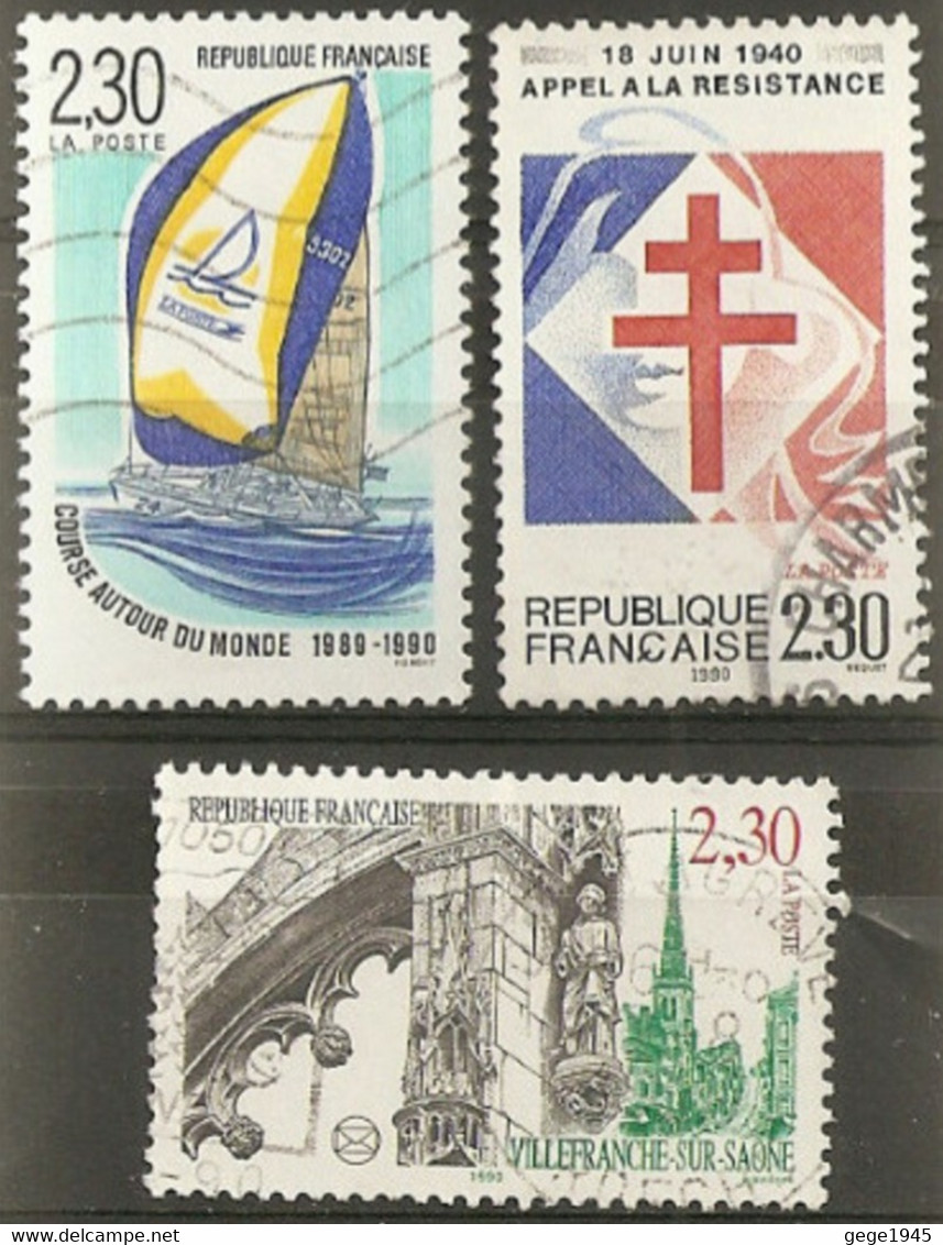 France 1990 Oblitéré N°  2647 - 2648  - 2656  -  Villefranche S/Saone & La Poste En Course & Croix De Lorraine - Gebraucht