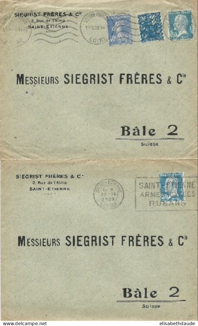 1929 - PASTEUR - 2 ENVELOPPES COMMERCIALES De STE SIEGRIST ANNEXE De ST ETIENNE (LOIRE) Pour BALE (SUISSE) - 1922-26 Pasteur