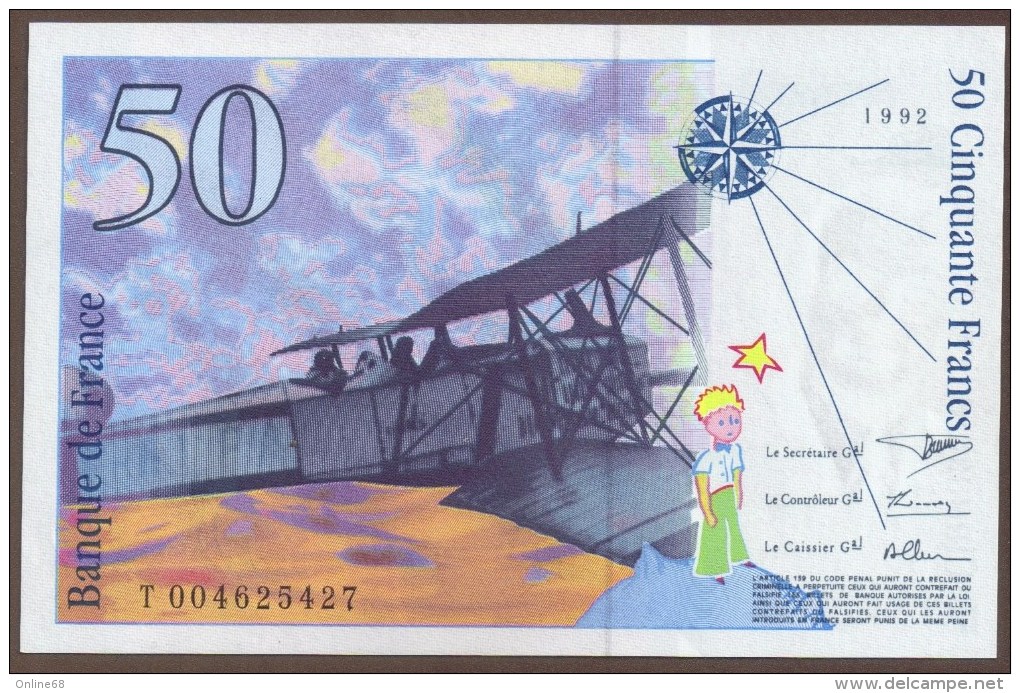 FRANCE 50 FRANCS 1992 SAINT EXUPERY  No  T004  UNC - 50 F 1992-1999 ''St Exupéry''