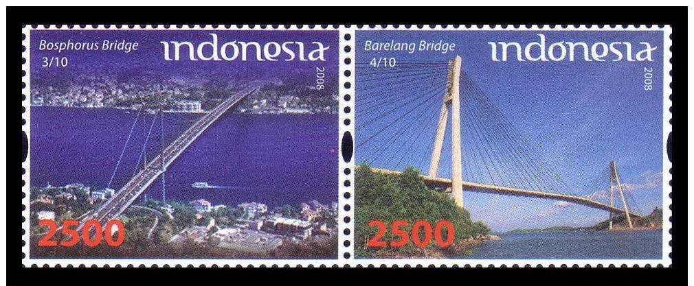 Indonesia 2008 Turkey Joint Issue  - Bridges Mnh Pair - Bridges