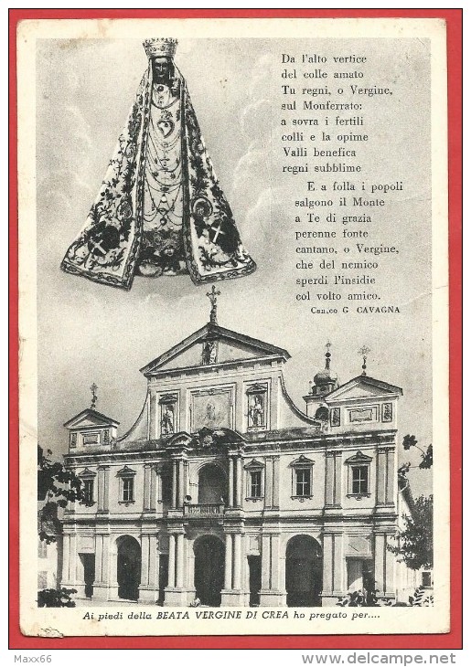 CARTOLINA VG ITALIA - Saluti Dal Santuario CREA MONFERRATO (AL) - Ai Piedi Della Beata Vergine - 10 X 15 - ANNULLO 1953 - Alessandria