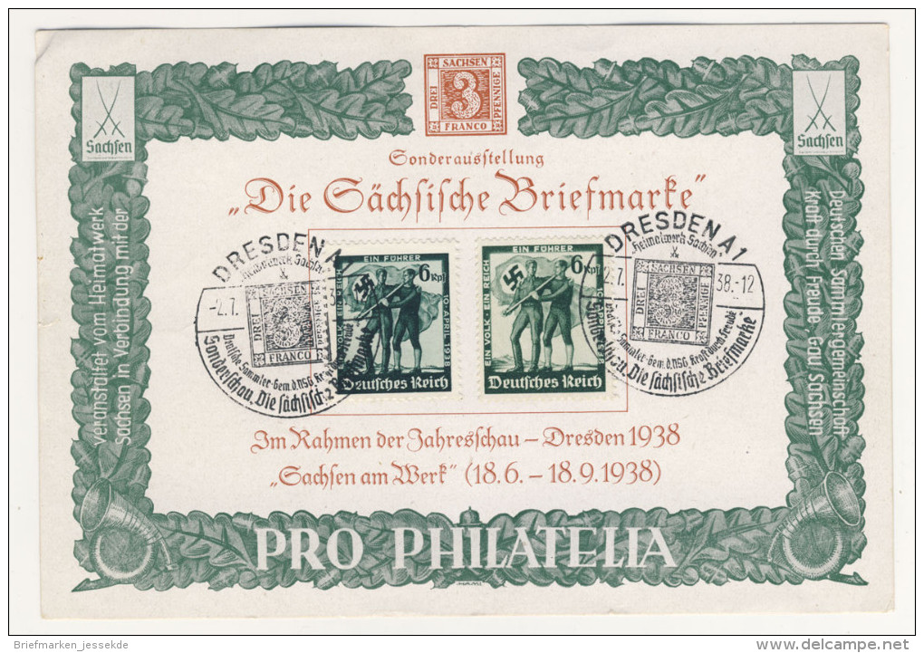 Deutsches Reich Michel No. 662 , 663 Auf Blatt Sonderausstellung Die Sächsische Briefmarke 1938 - Storia Postale