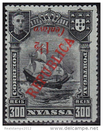 COMP.ª  Do NIASSA -1921, D. Manuel Ll, C/ Sobretaxa (LISBOA) 1/2 C. S/ 300 R. (ERRO -RARO)  * MH  Afinsa Nº 85 - Nyassa