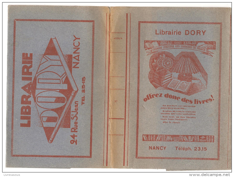 Protège Livre Offert Par La Librairie DORY 24, Rue Saint Jean à Nancy (54) Des Années 1950 - Protège-cahiers