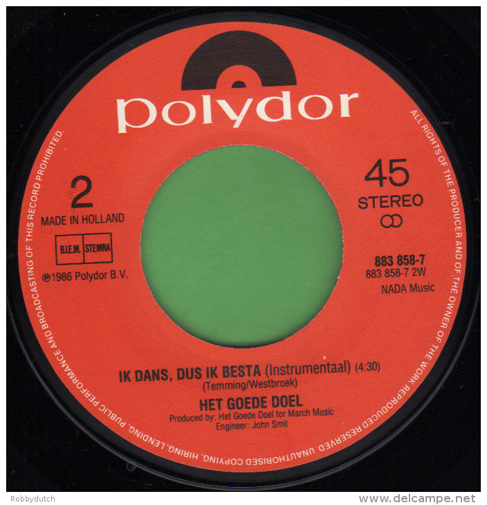 * 7" *  HET GOEDE DOEL - IK DANS DUS IK BESTA (Holland 1986 EX!!!) - Other - Dutch Music