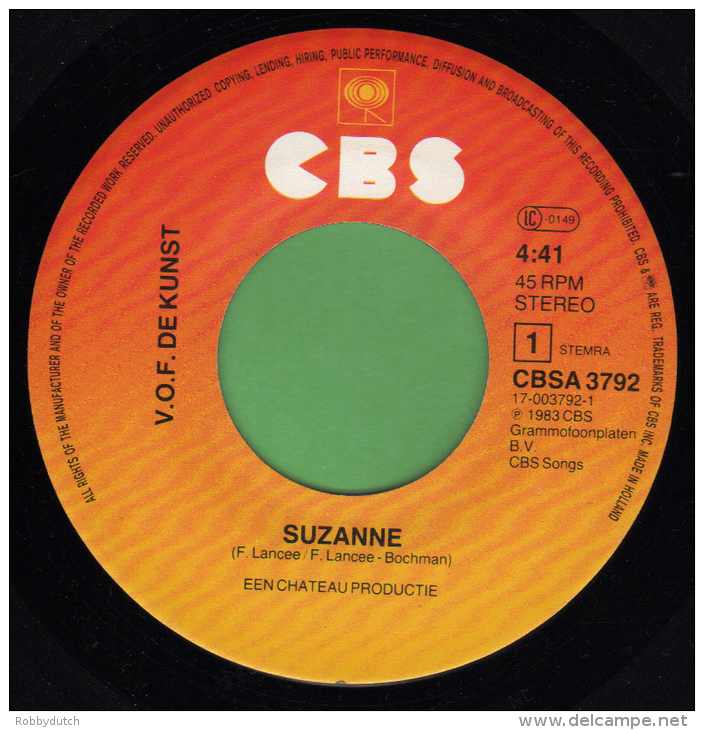 * 7" *  VOF DE KUNST - SUZANNE (Holland 1983) - Other - Dutch Music