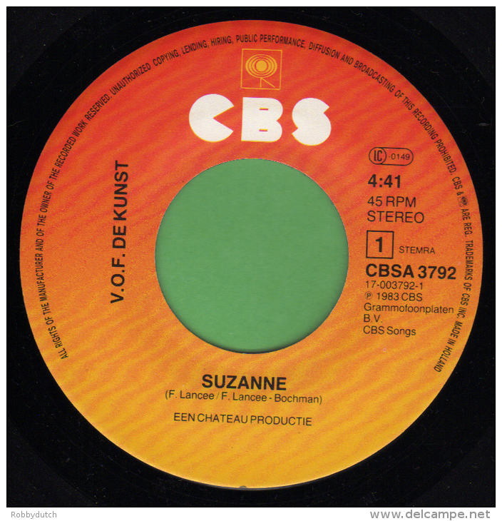 * 7" *  VOF DE KUNST - SUZANNE (Holland 1983) - Autres - Musique Néerlandaise