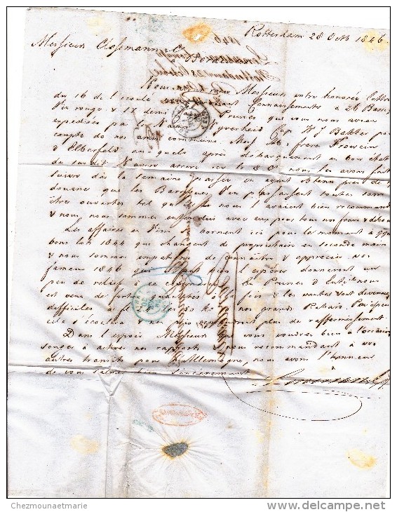 1846 MARQUE POSTALE ROTTERDAM BORDEAUX LENERSAN CLOSSMANN CAD PARIS BLEU 1231 - 1801-1848: Précurseurs XIX