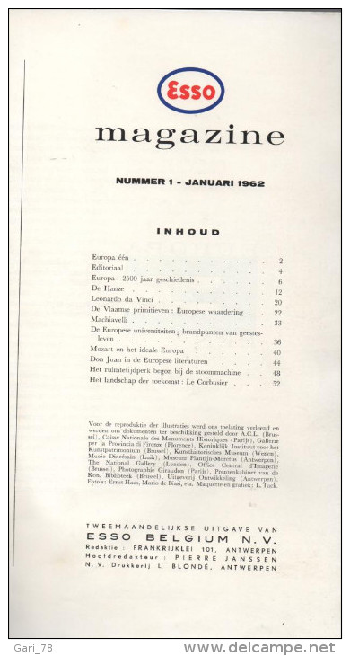 ESSO MAGAZINE NUMMER 1 JANUARI 1962 - Esso Belgium N.N. - Autres & Non Classés