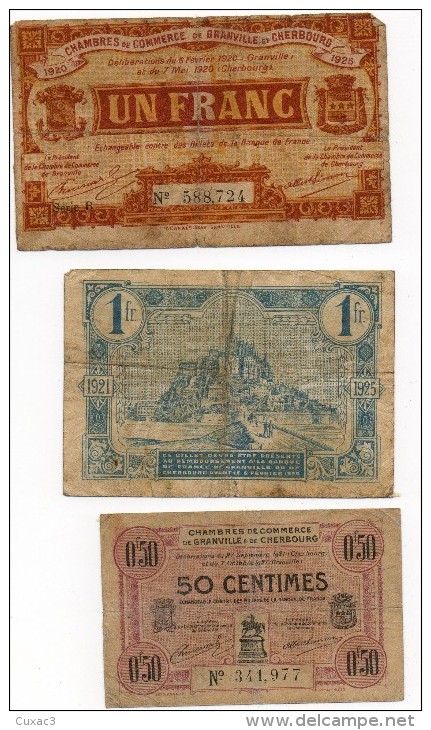 Granville Et Cherbourg- Deux D´ Un Franc Et Un De 50 Centimes1920et 1921 - Cámara De Comercio
