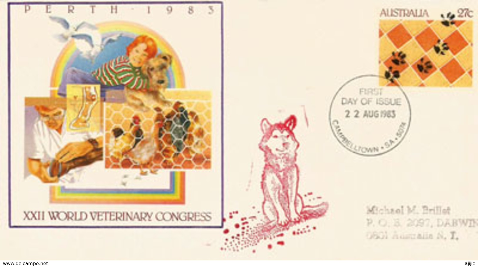 Protection Des Animaux.Congrès Vétérinaire Mondial à Perth (Australie) Un Entier Postal De 1983 - Chiens