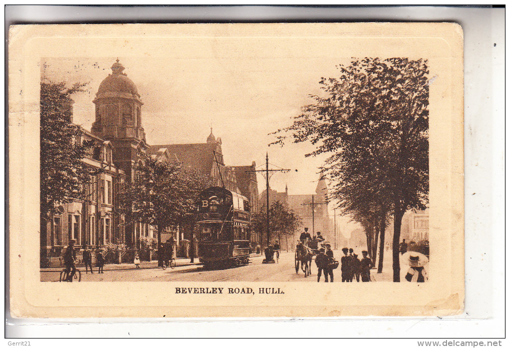 UK - ENGLAND - EAST YORKSHIRE - HULL, Beverly Road, 1911, Tram, Stamp Missing - Hull