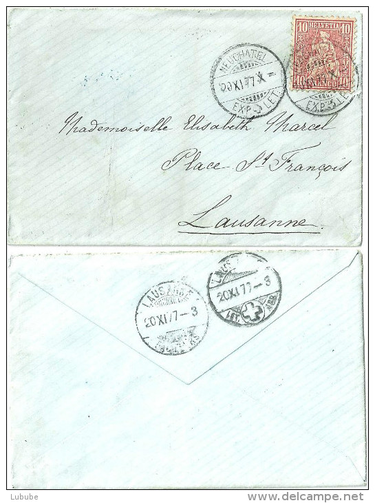 Damenbrieflein  Neuchâtel - Lausanne                1877 - Storia Postale
