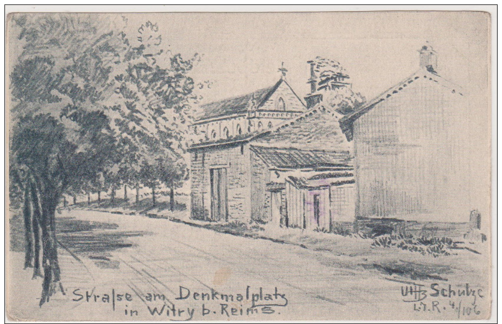 Witry, Strasse Am Denkmalplatz Bei Reims, Feldpost, Infanterie-Regiment 104, WWI, Frankreich - Reims