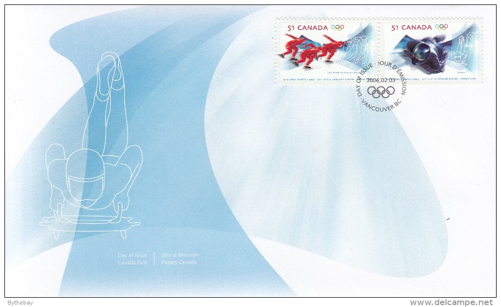 Canada FDC Scott #2144a Se-tenant Pair 51c Team Pursuit Speed Skating, Skeleton Winter Olympics - 2001-2010