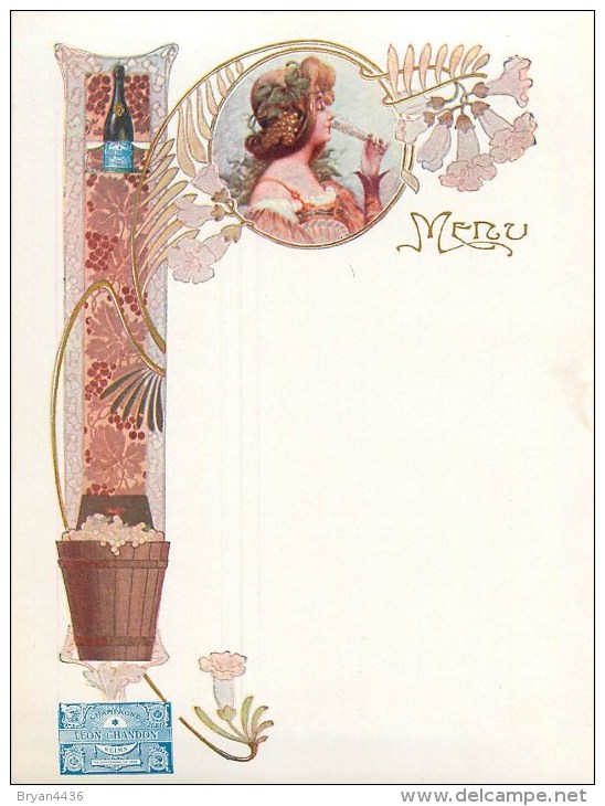 Style Proche Mucha - Menu Illustré Ancien - Pub Blicitaire De La Marque De Champagne ** Léon Chandon ** - Très Bel Etat - Mucha, Alphonse