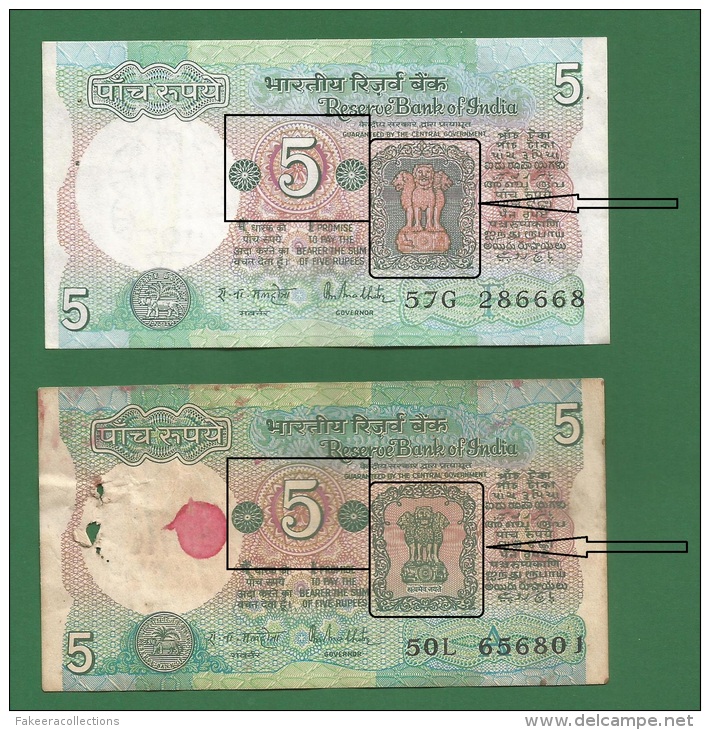 India Inde Indien - 5 Rupee / INR Banknotes - P-80m &amp; P-80p - 2 Notes With Variation  UNC / F Condition As Scan - India