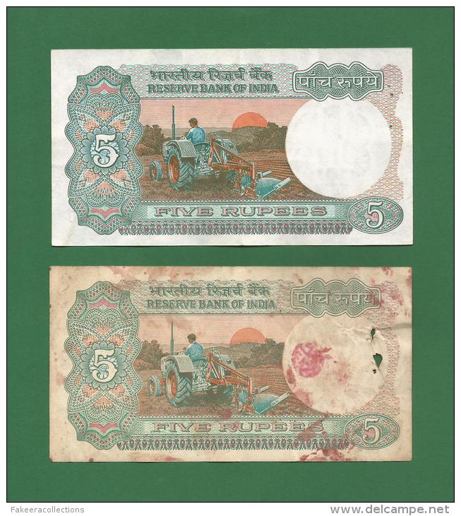 India Inde Indien - 5 Rupee / INR Banknotes - P-80m &amp; P-80p - 2 Notes With Variation  UNC / F Condition As Scan - India