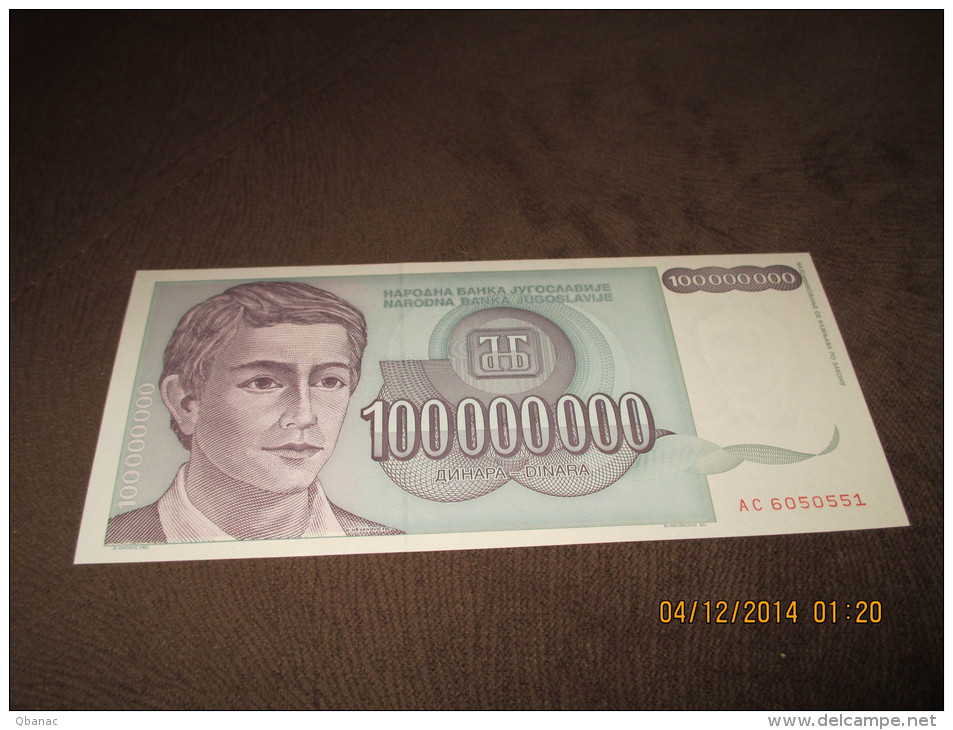 Yugoslavia 100.000.000 Dinara 1993. UNC P-124 - Yougoslavie