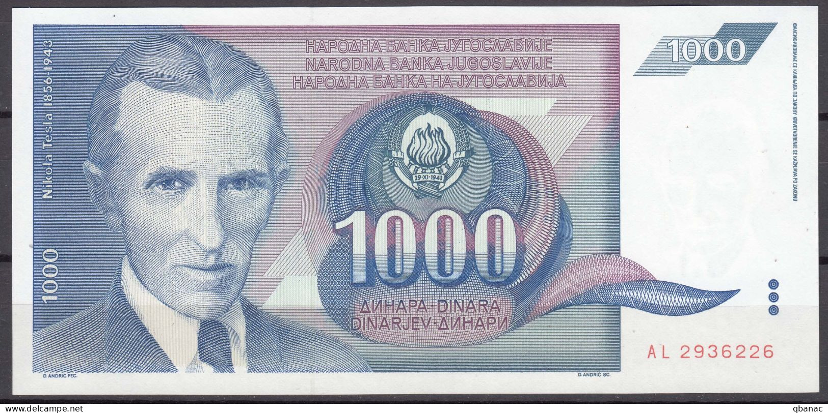 Yugoslavia 1000 Dinara 1991. UNC P-110 - Yougoslavie