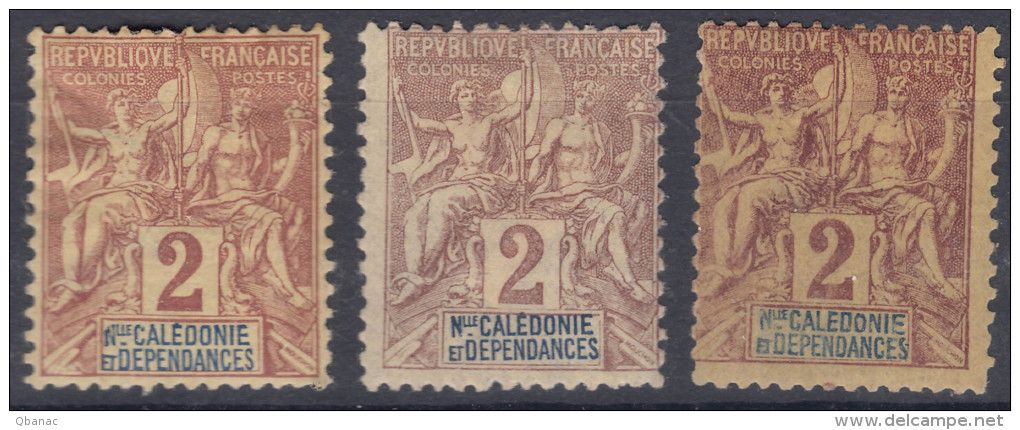 New Caledonia 1892 Yvert#42 Three Colour Shades, Mint Hinged - Unused Stamps