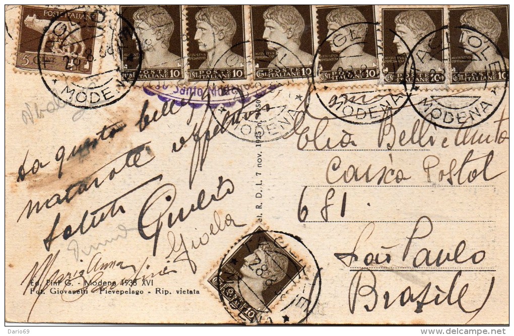 1938 CARTOLINA  CON ANNULLO  TAGLIOLE MODENA - Storia Postale